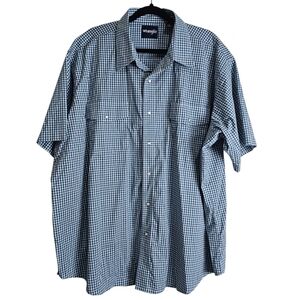 Wrangler Blue Plaid Pearl Snap Casual Short Sleeve Button Down Work Shirt 3X